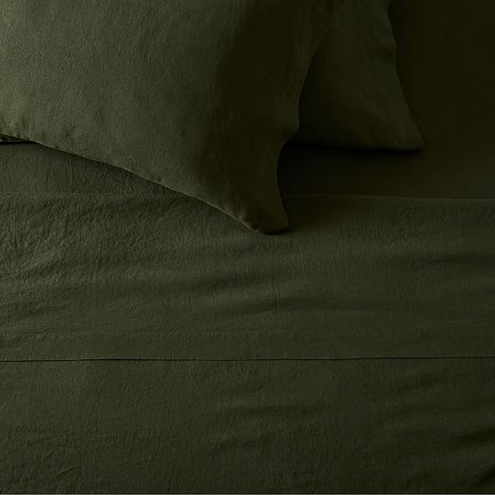Open Box: European Flax Linen Sheet Set, King Pillowcase Set, Dark Olive - Image 0