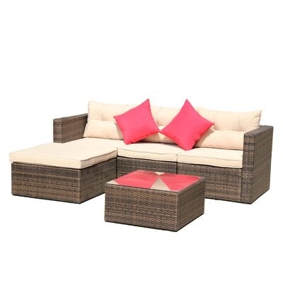 5 Piece Rattan Sectional Seating Group With Cushions - Image 0