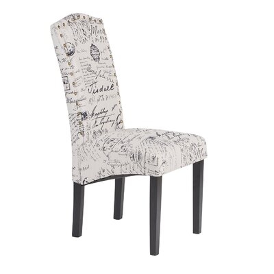 Dining Script Fabric Accent Chair With Solid Wood Legs, Set Of 2 - Image 0