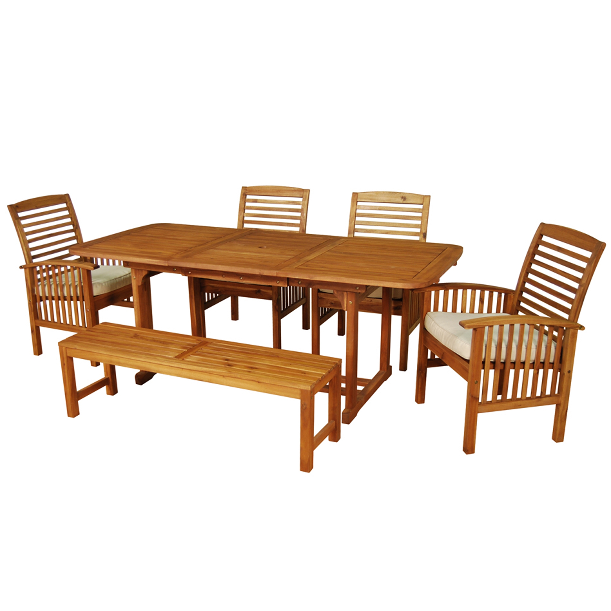 6-Piece Acacia Wood Outdoor Patio Dining Set with Cushions - Brown  - Image 1