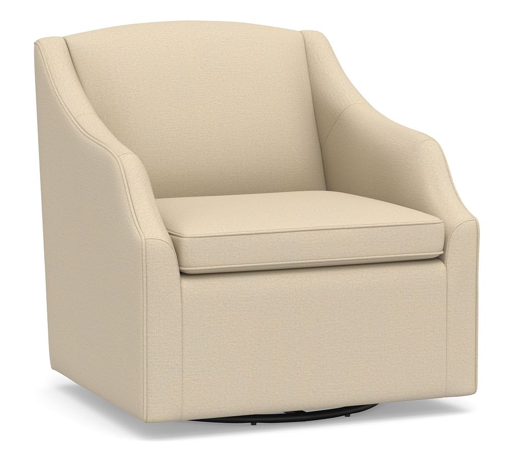 SoMa Emma Upholstered Swivel Armchair, Polyester Wrapped Cushions, Park Weave Oatmeal - Image 0