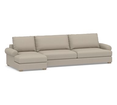 Canyon Roll Arm Upholstered Right Arm Sofa with Chaise Sectional, Down Blend Wrapped Cushions, Performance Brushed Basketweave Sand - Image 0