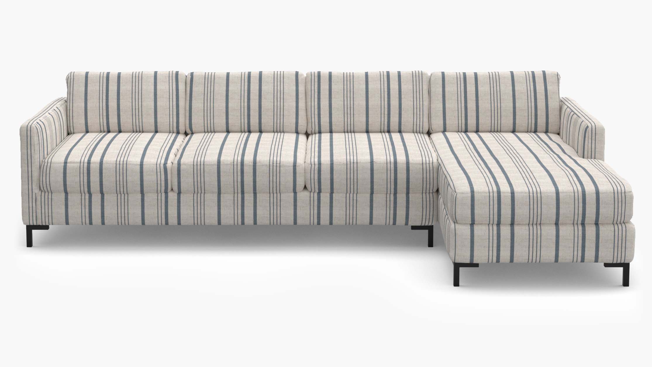 Modern Sectional, Right Facing, Blue Market Stripe, Bronze L Leg - Image 0