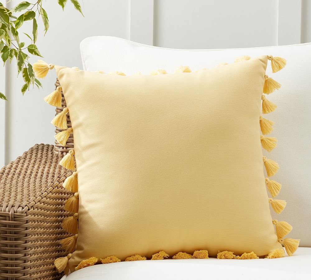 Tassle Trim Indoor/Outdoor Pillow, 18 x 18", Yellow - Image 0