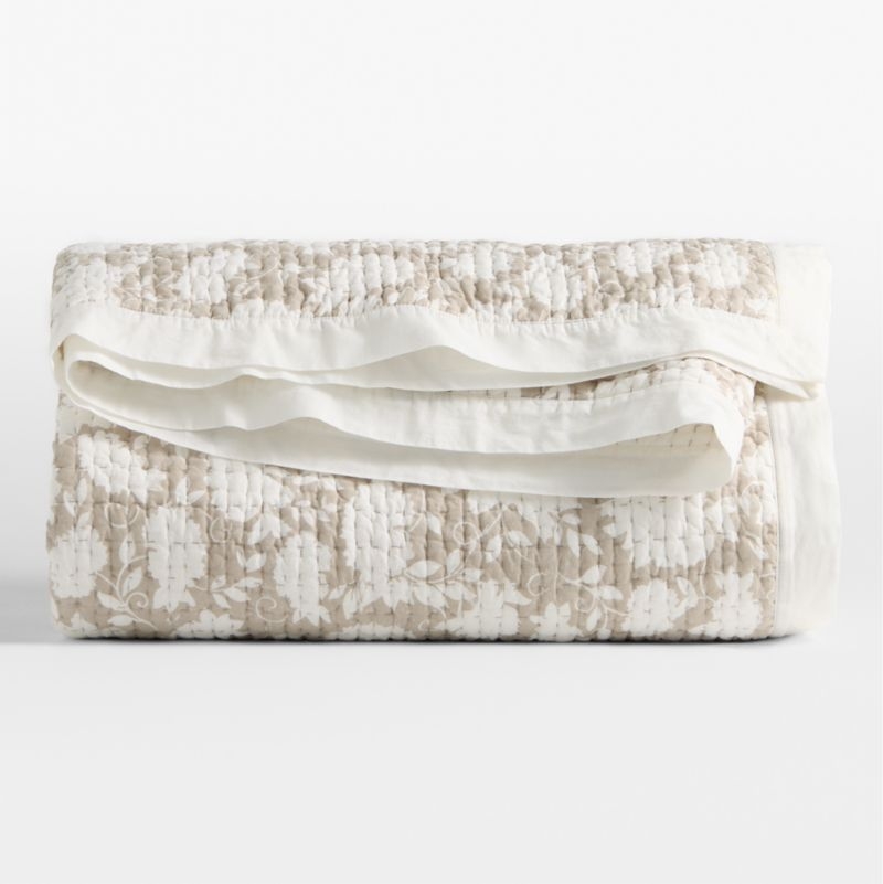 Celeste Cotton Light Beige Floral Full/Queen Quilt - Image 1