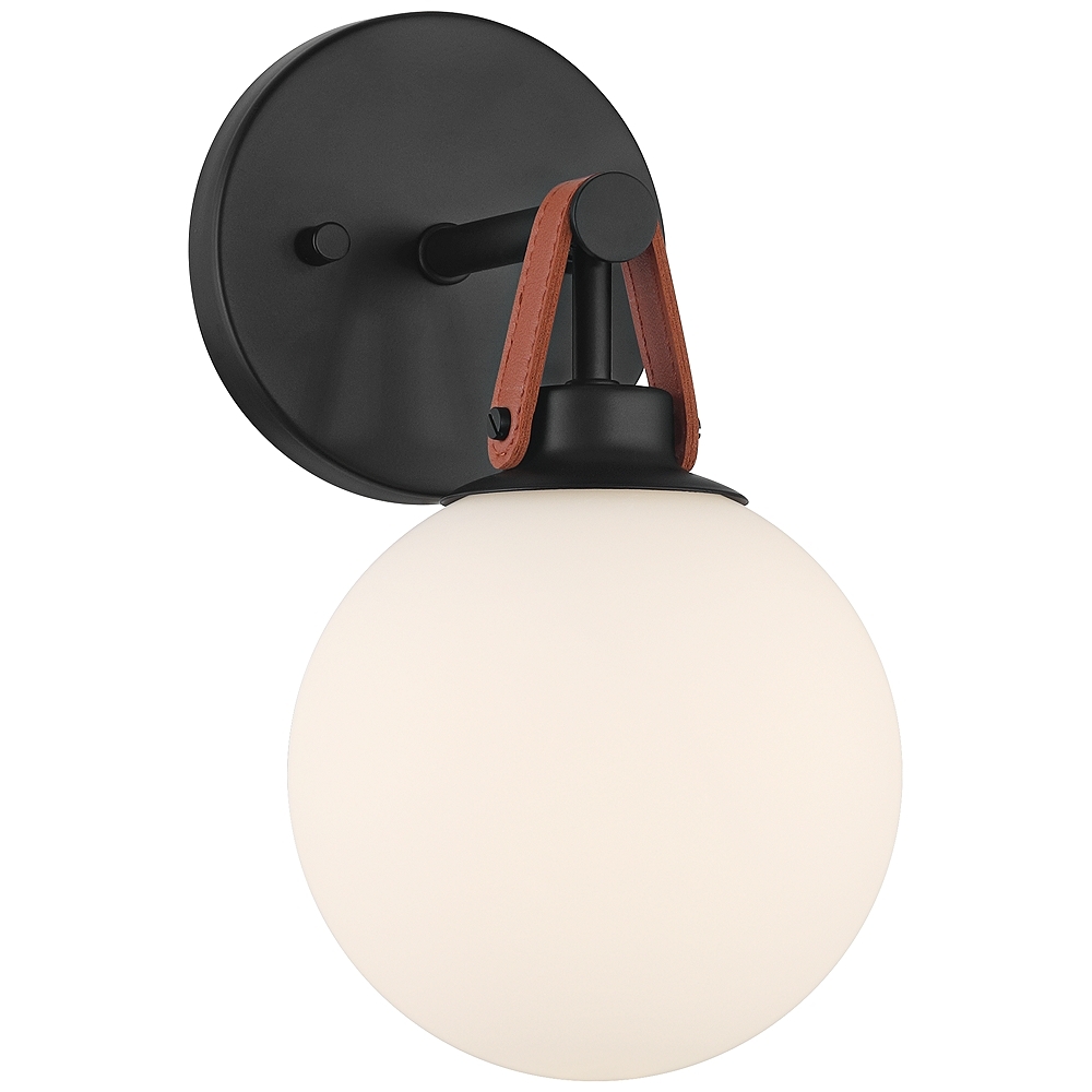 Nubuck 10 1/2" High Black and Brown Leather Wall Sconce - Image 0