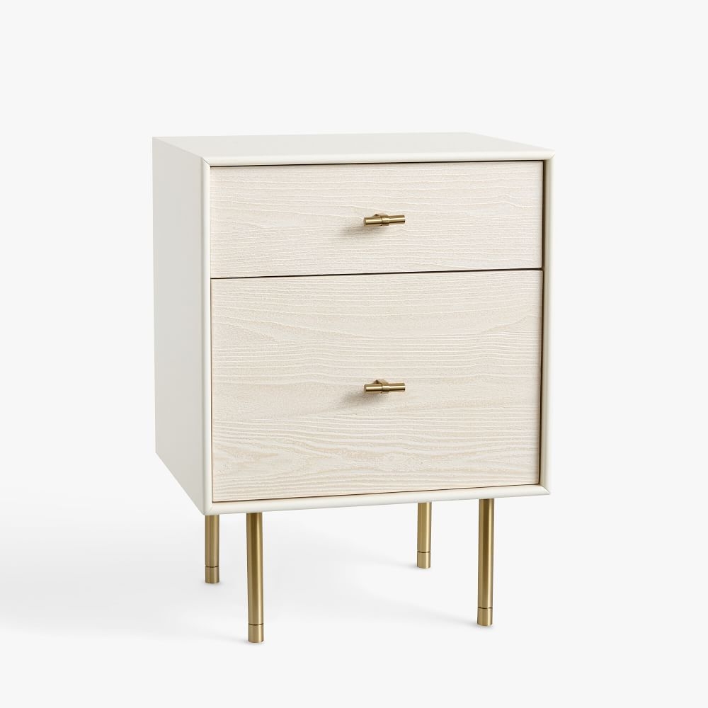 Modernist Bedside Nightstand, White and Wintered Wood, WE Kids - Image 0