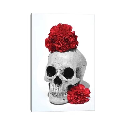 Skull & Carnations Black & White by Jonathan Brooks - Gallery-Wrapped Canvas Giclée - Image 0