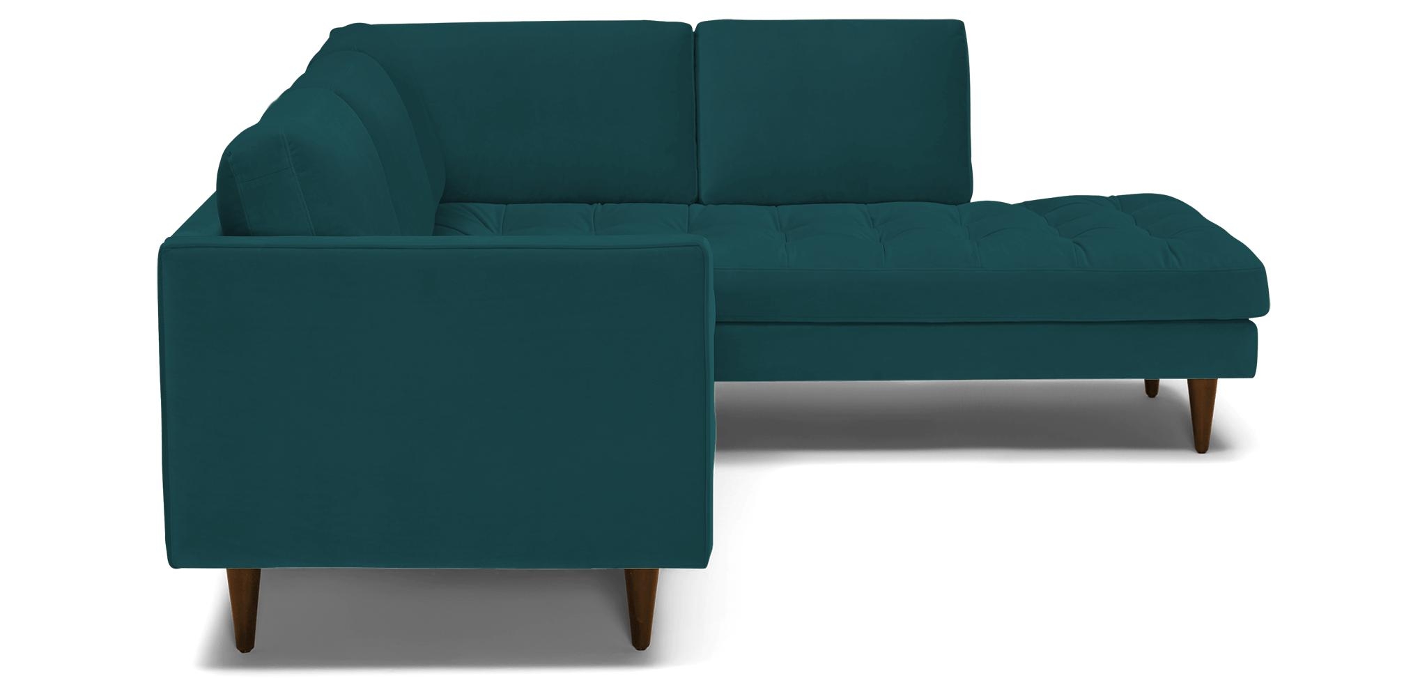 Blue Briar Mid Century Modern Sectional with Bumper - Royale Peacock - Mocha - Left - Image 3