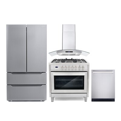 4 Piece Kitchen Package with French Door Refrigerator & 36" Freestanding Dual Fuel Range - Image 0