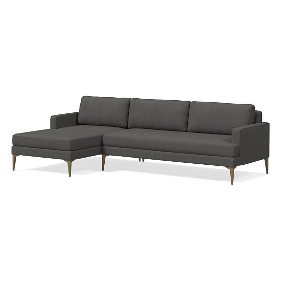 Andes Petite Sectional Set 58: Right Arm 2.5 Seater Sofa, Left Arm Chaise, Poly, Performance Basket Slub , Pewter Gray, Blackened Brass - Image 0