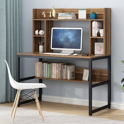 Computer Desk Workstation 47" PC Laptop Study Writing Table, Bookcases Bookshelves Vogue Style Storage Shelves Home Office Coffee - Image 0