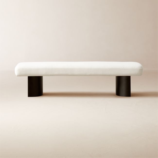 Argyle 63" White Linen Upholstered Bench - Image 0