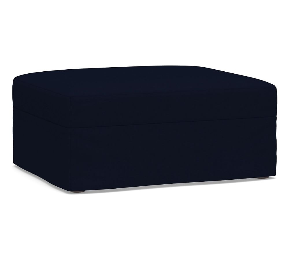 Big Sur Slipcovered Sectional Ottoman 32" x 32", Down Blend Wrapped Cushions, Performance Everydaylinen(TM) Navy - Image 0