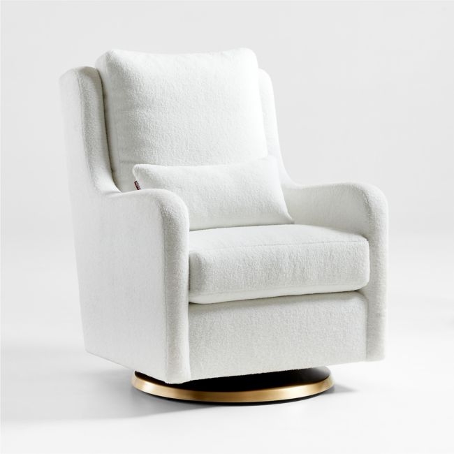 Milo Faux Sherpa Nursery Swivel Glider Chair with Gold Base - Image 0