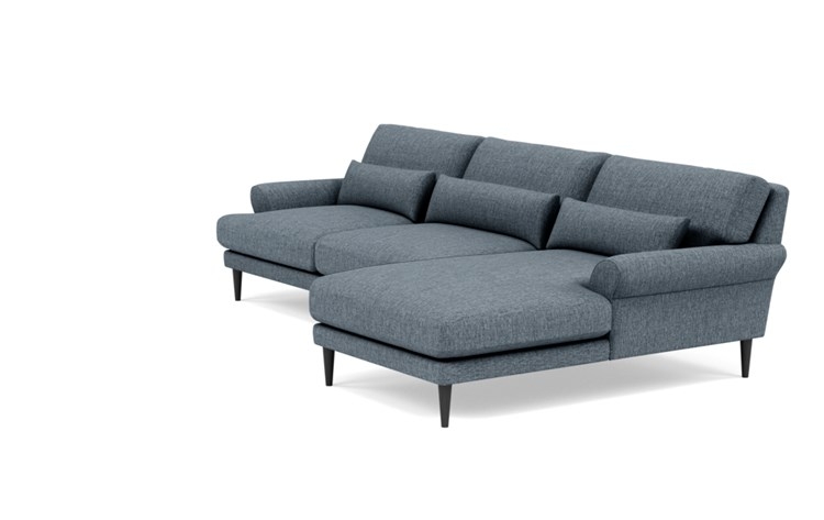 Maxwell Right Sectional with Blue Rain Fabric, extended chaise, and Painted Black legs - Image 4