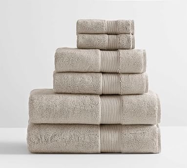 PB Classic Organic Bath, Hand, &amp; Washcloth Towels, Set of 6, Simply Taupe - Image 0