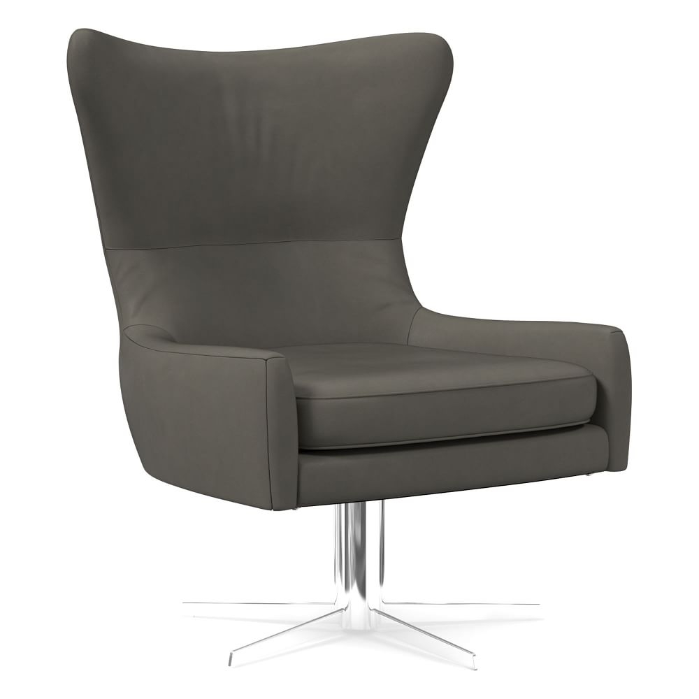 Erik Swivel Chair, Poly, Vegan Leather, Cinder, Polished Nickel - Image 0