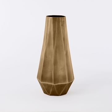 Faceted Metal Vase, Brass, Tall - Image 0