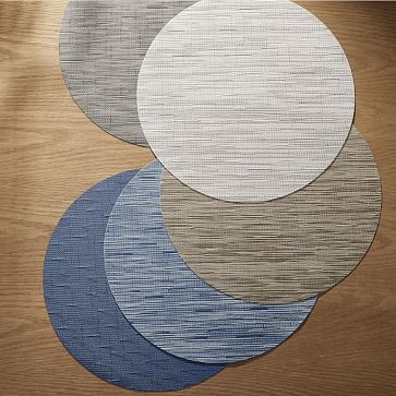 Chilewich Collection Bamboo Mat, Round, Grey Flannel - Image 1