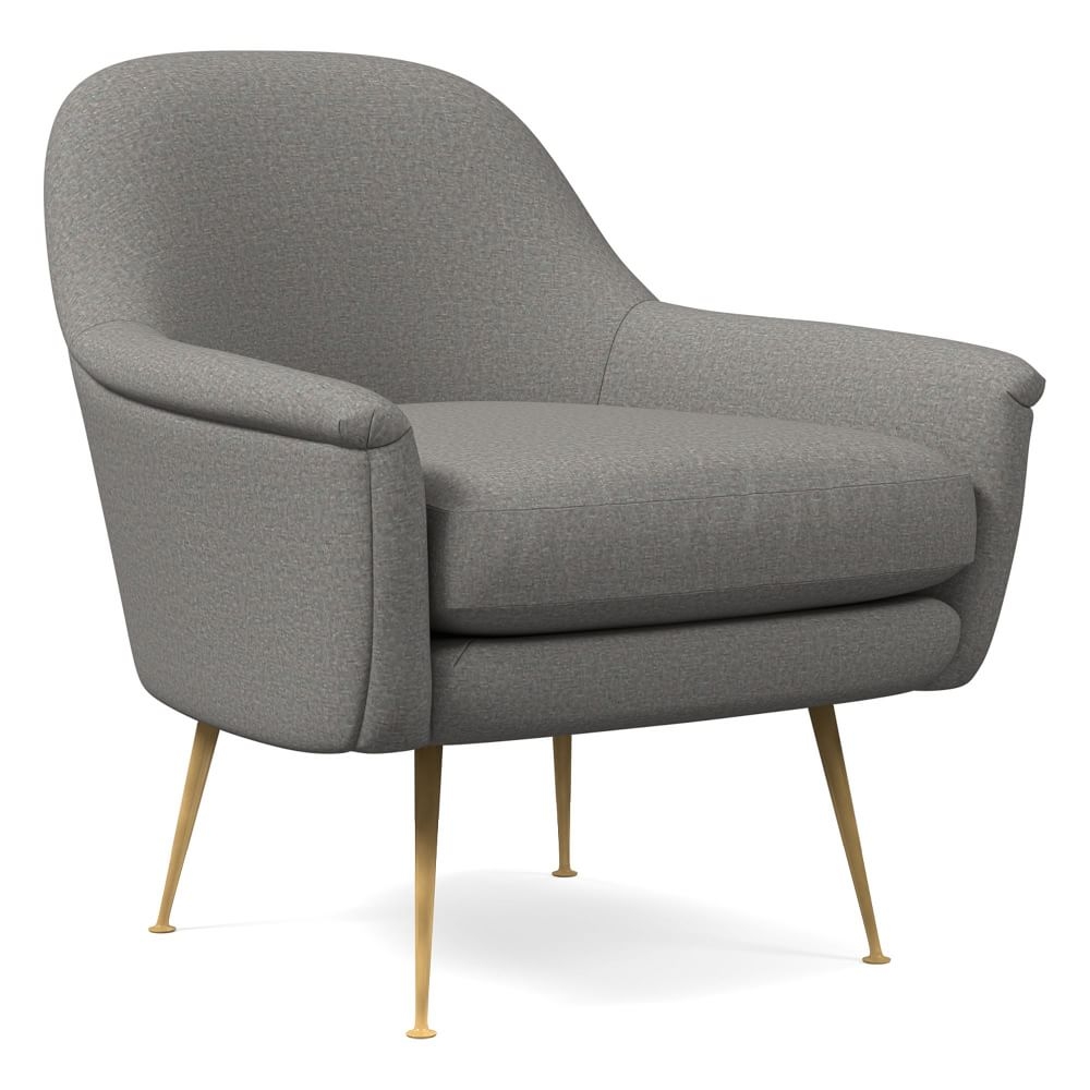 Phoebe Midcentury Chair, Poly, Chenille Tweed, Silver, Brass - Image 0