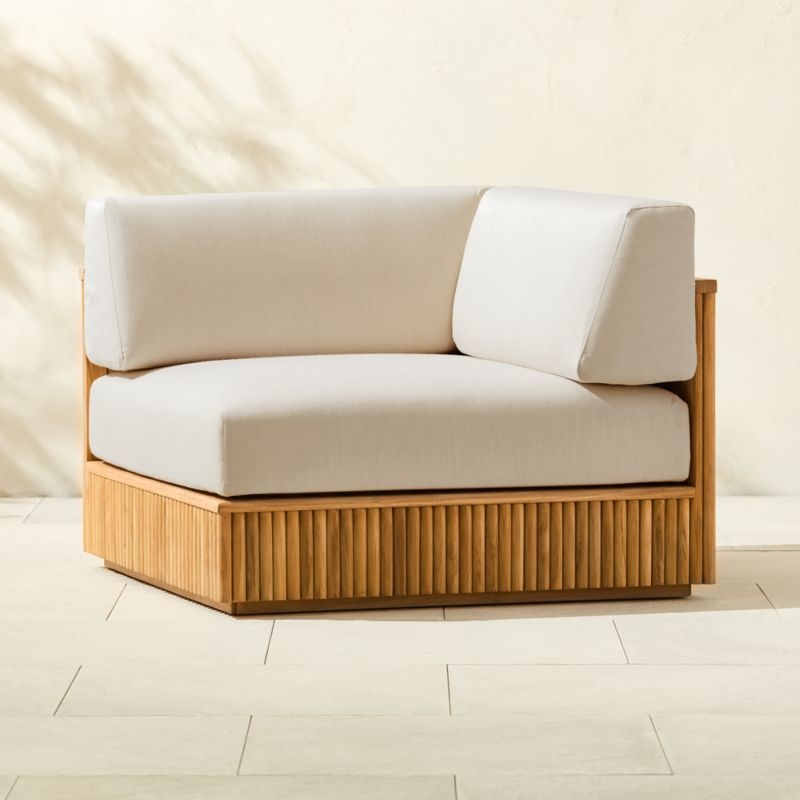 Topia Teak Outdoor Corner Chair with White Sunbrella® Cushions - Image 6