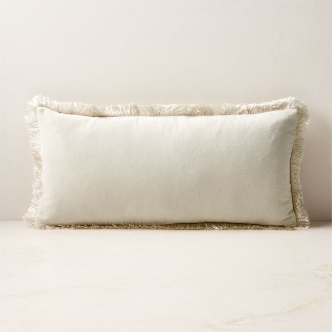 Bettie Warm White Velvet Lumbar Pillow with Feather-Down Insert 23''x11'' - Image 0