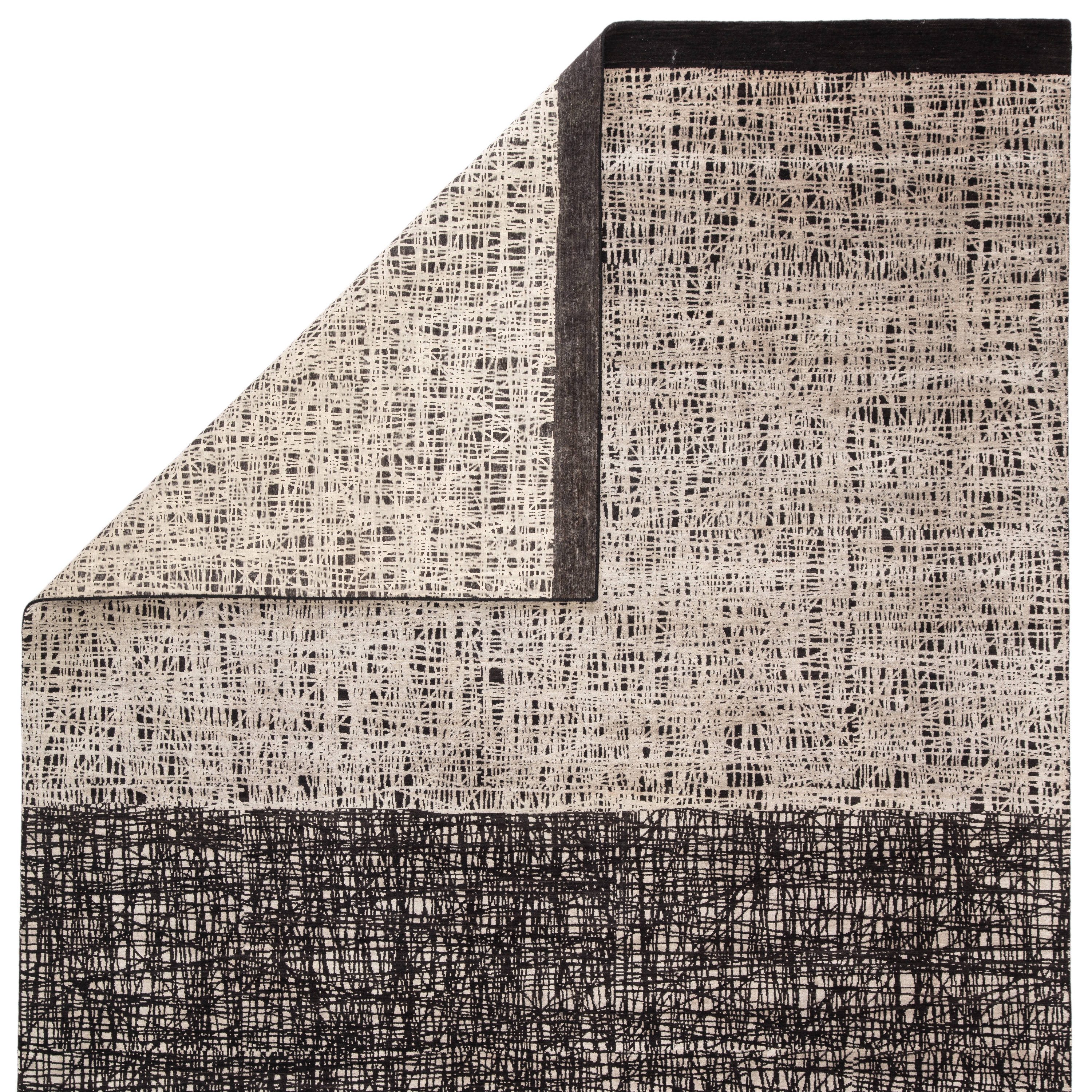 Kavi by Kuros Cinco Hand-Knotted Abstract Black/ Beige Area Rug (10'X14') - Image 2