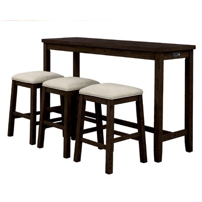 Rustic Bar Dining Set Gray Green 4 Pieces Counter Table With Padded Stools - Image 0