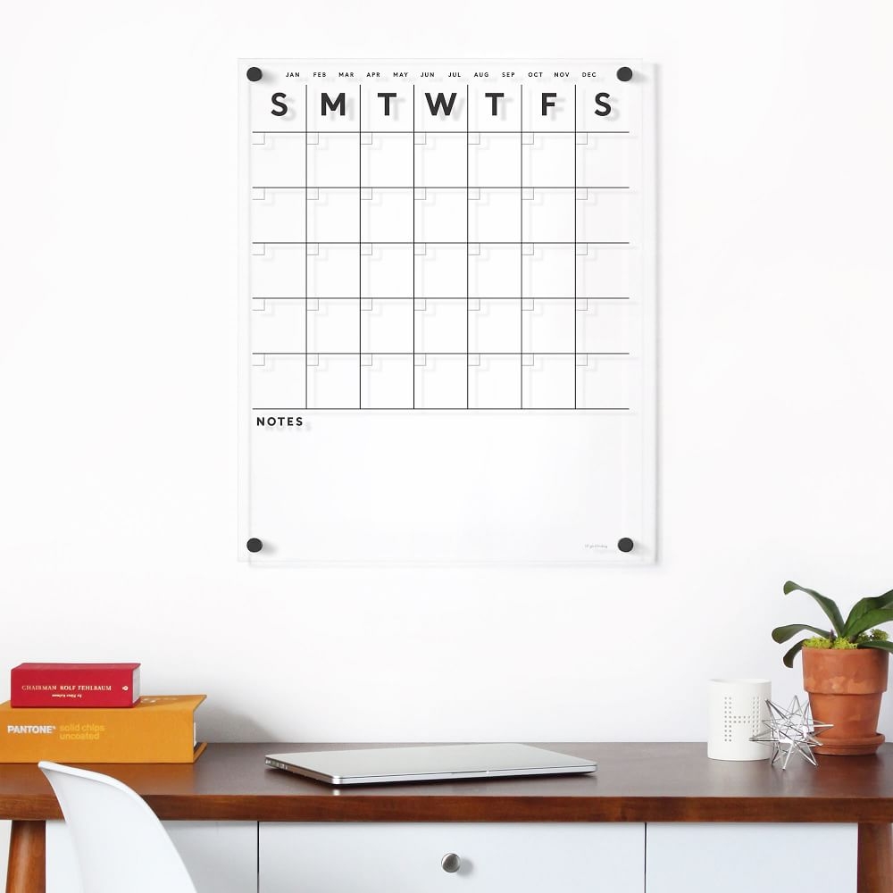 Acrylic Calendar, Bottom Notes, Black Text, Black Hardware, Small - Image 0