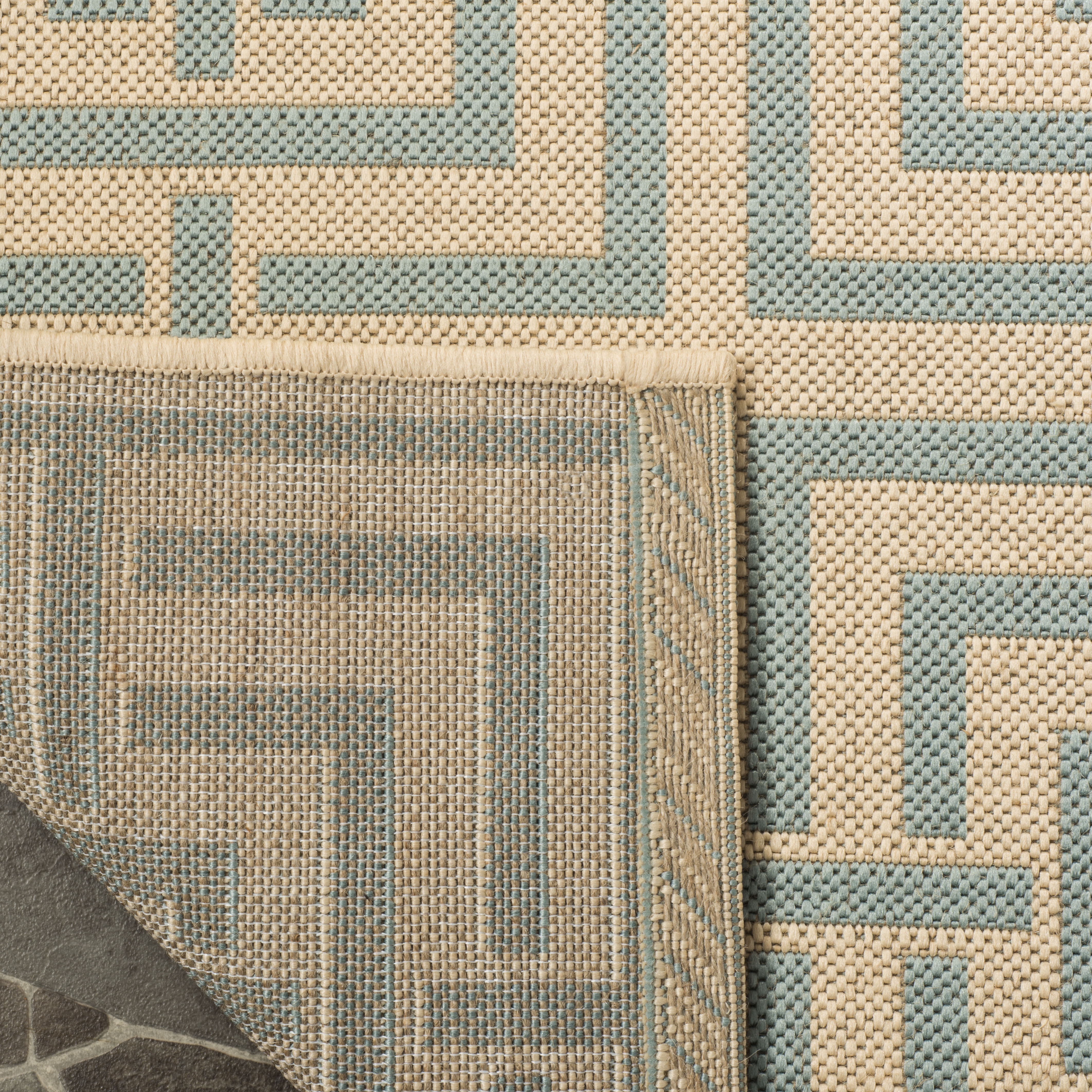 Arlo Home Indoor/Outdoor Woven Area Rug, LND128L, Cream/Aqua,  4' X 6' - Image 3