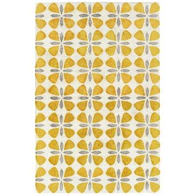 Baba Floral Handmade Tufted Yellow/Gray/White Indoor / Outdoor Area Rug - Image 0