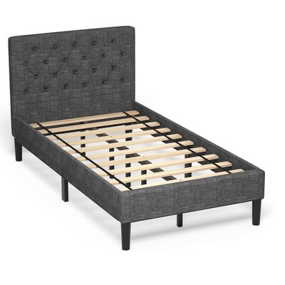Harriet Bee Twin Upholstered Bed Frame Diamond Stitched Headboard Wood Slat Support - Image 0