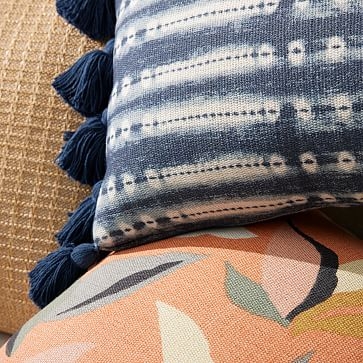 Shibori Dyed Indoor/Outdoor Pillow, Indigo, 14"x36" - Image 1
