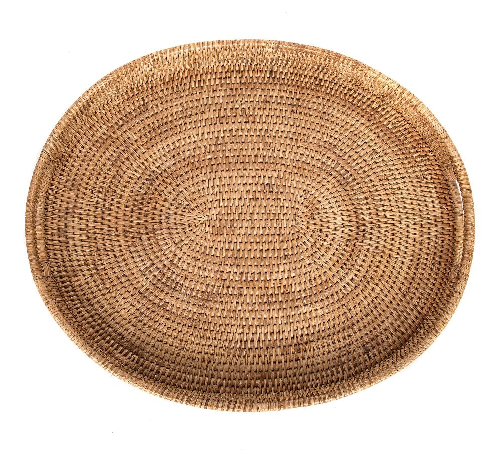 Tava Handwoven Rattan Oval Serving Tray, 18"W, Natural - Image 0