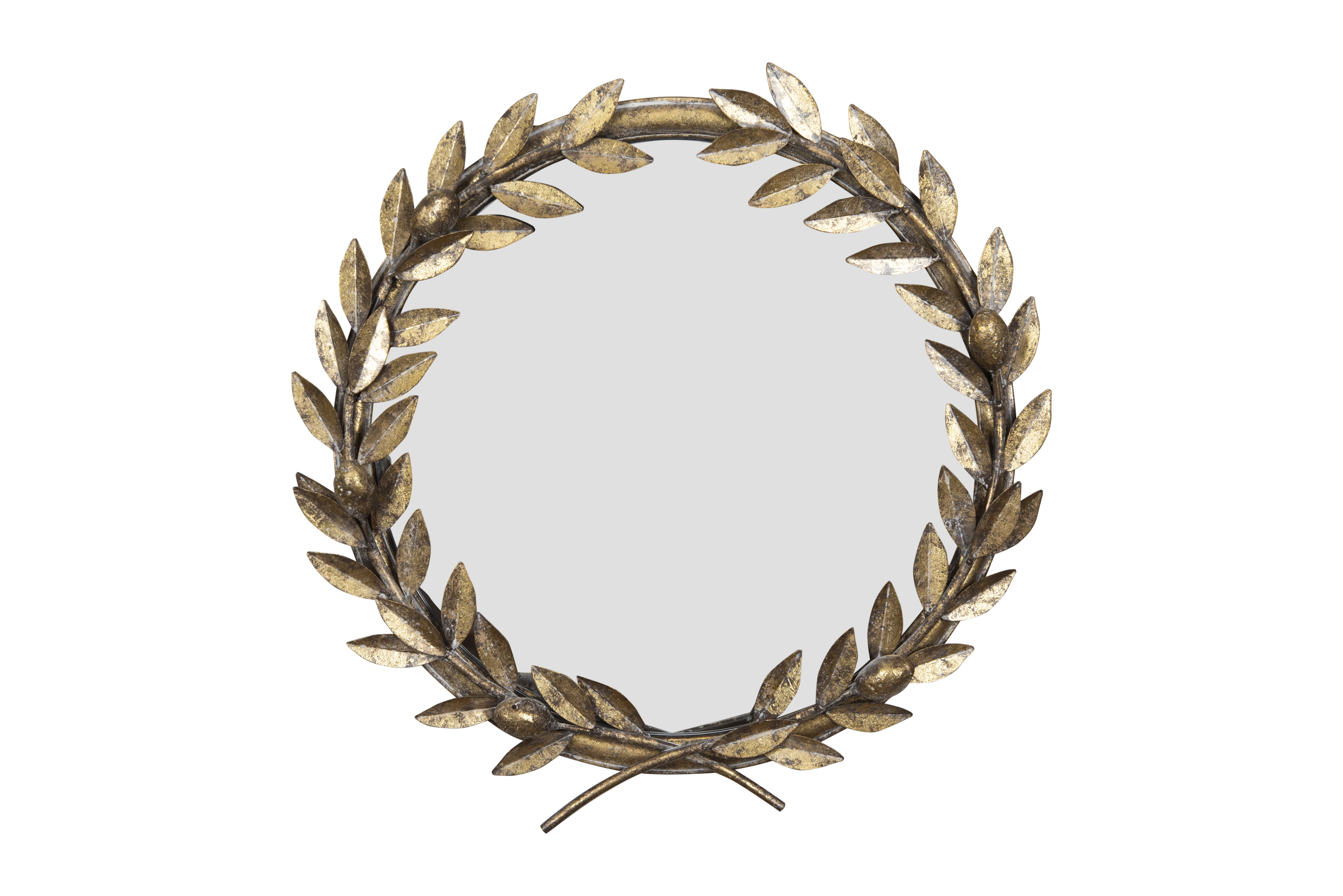 Round Antique Gold Metal Laurel Wreath Wall Mirror - Image 0