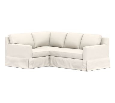 York Square Arm Slipcovered Right Arm 3-Piece Corner Sectional with Bench Cushion, Down Blend Wrapped Cushions, Performance Chateau Basketweave Ivory - Image 0
