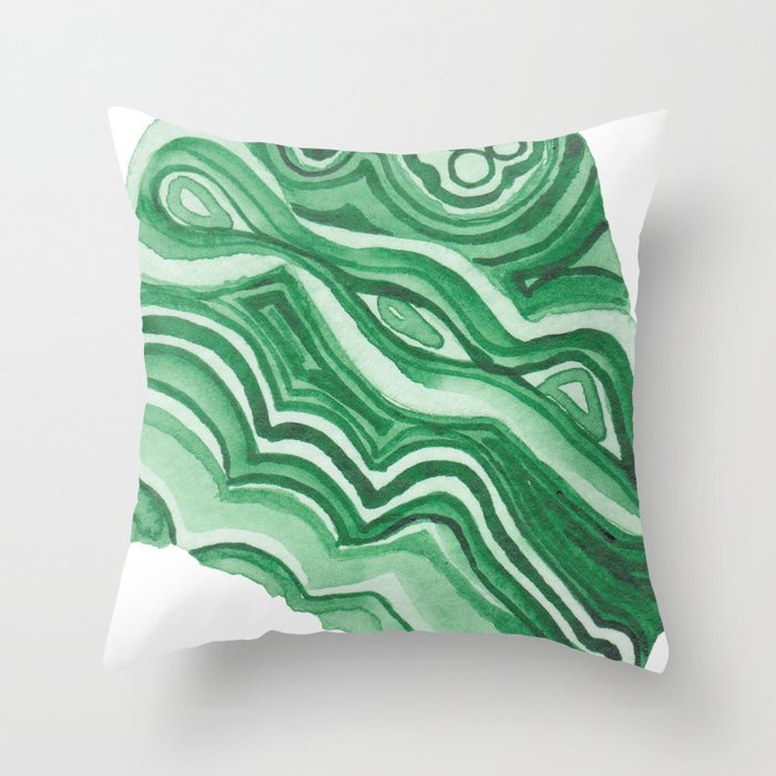Malachite Specimen I Throw Pillow by The Aestate - Cover (16" x 16") With Pillow Insert - Outdoor Pillow - Image 0