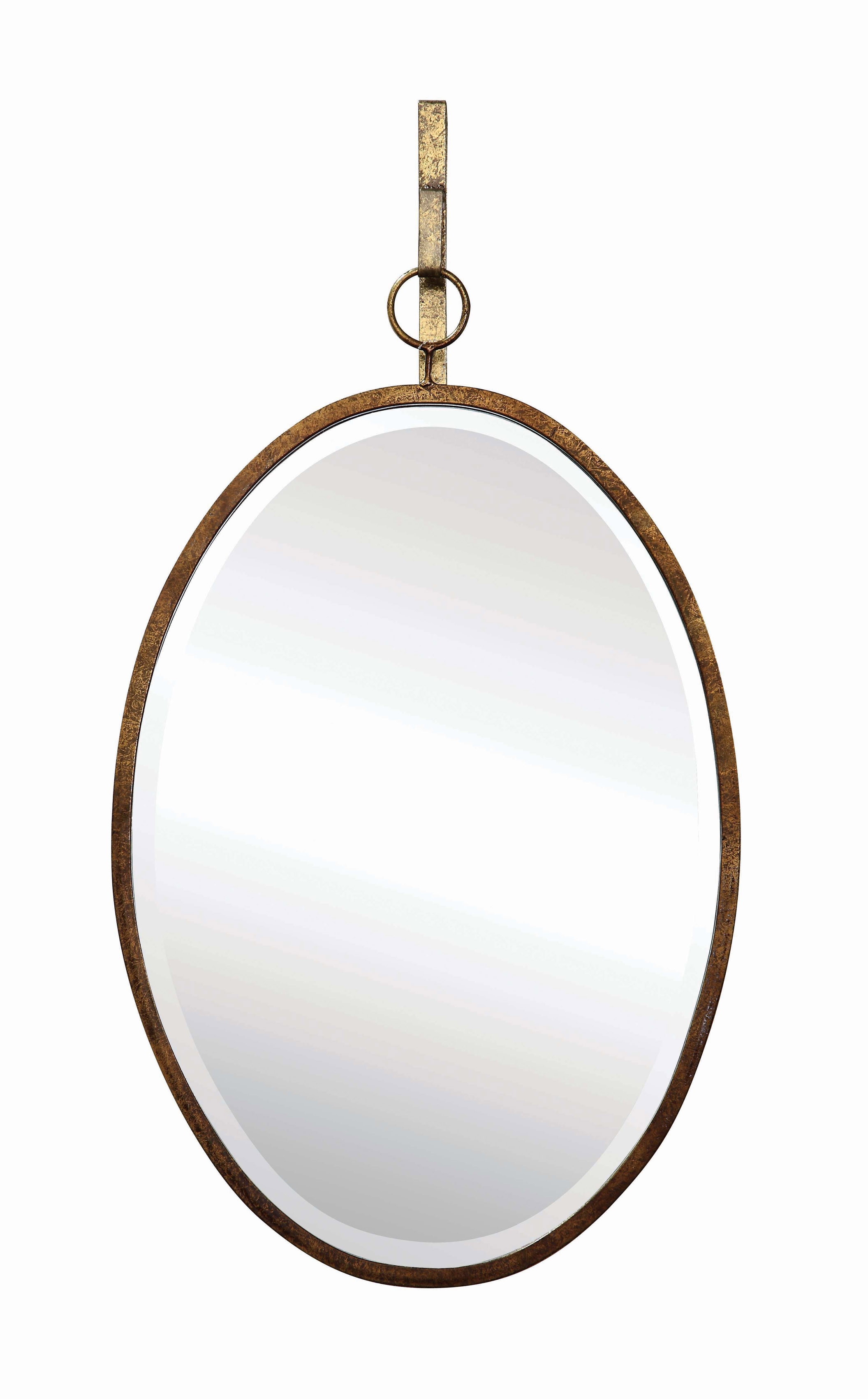 Oval Wall Mirror with Distressed Metal Frame & Hanging Bracket (Set of 2 Pieces) - Image 0