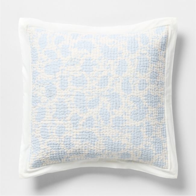 Celeste Cotton Light Blue Floral Euro Bed Pillow Sham - Image 0