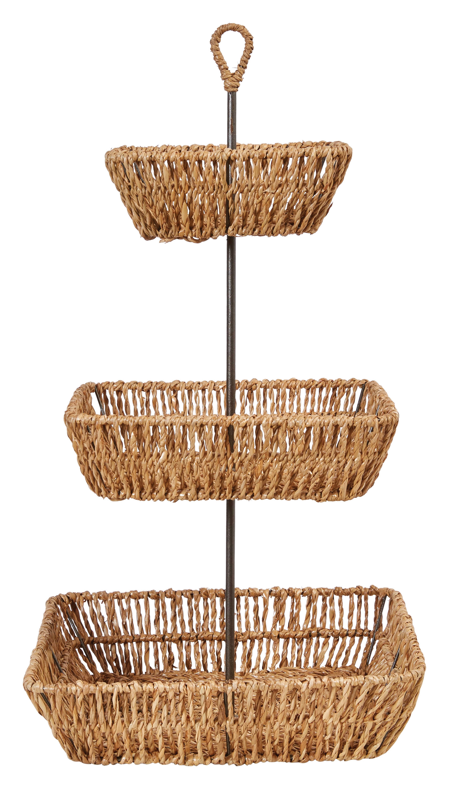 Decorative Handwoven Seagrass 3-Tier Tray with Handle - Image 0
