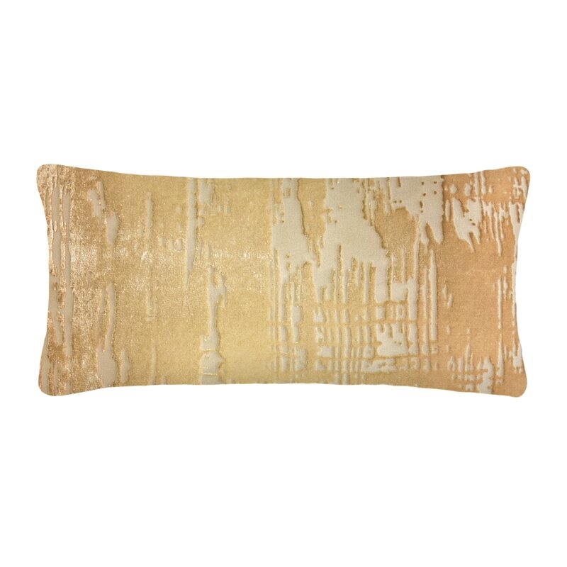 Kevin O'Brien Studio Brushstroke Down Abstract Lumbar Pillow Color: Gold Beige, Size: 8" x 16" - Image 0