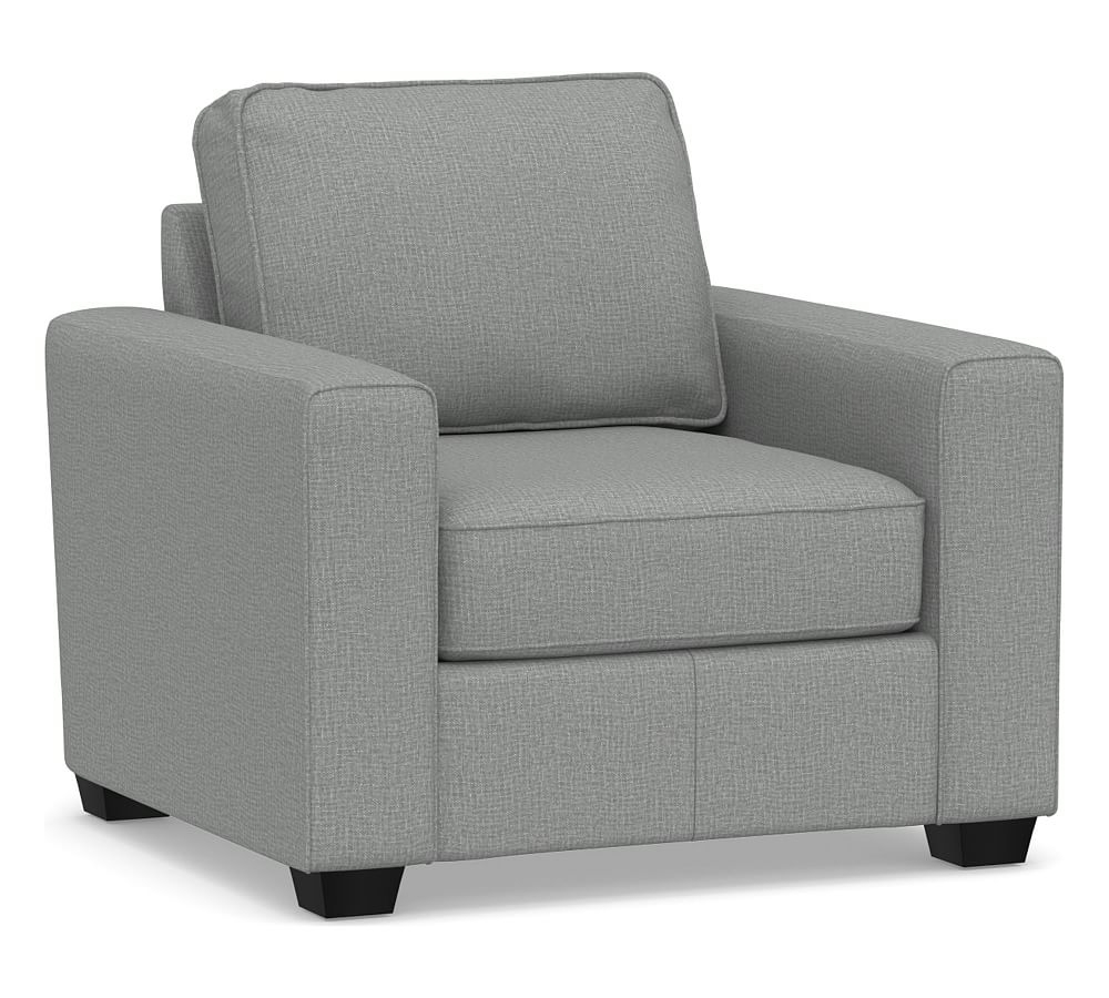 SoMa Fremont Square Arm Upholstered Armchair, Polyester Wrapped Cushions, Performance Brushed Basketweave Chambray - Image 0