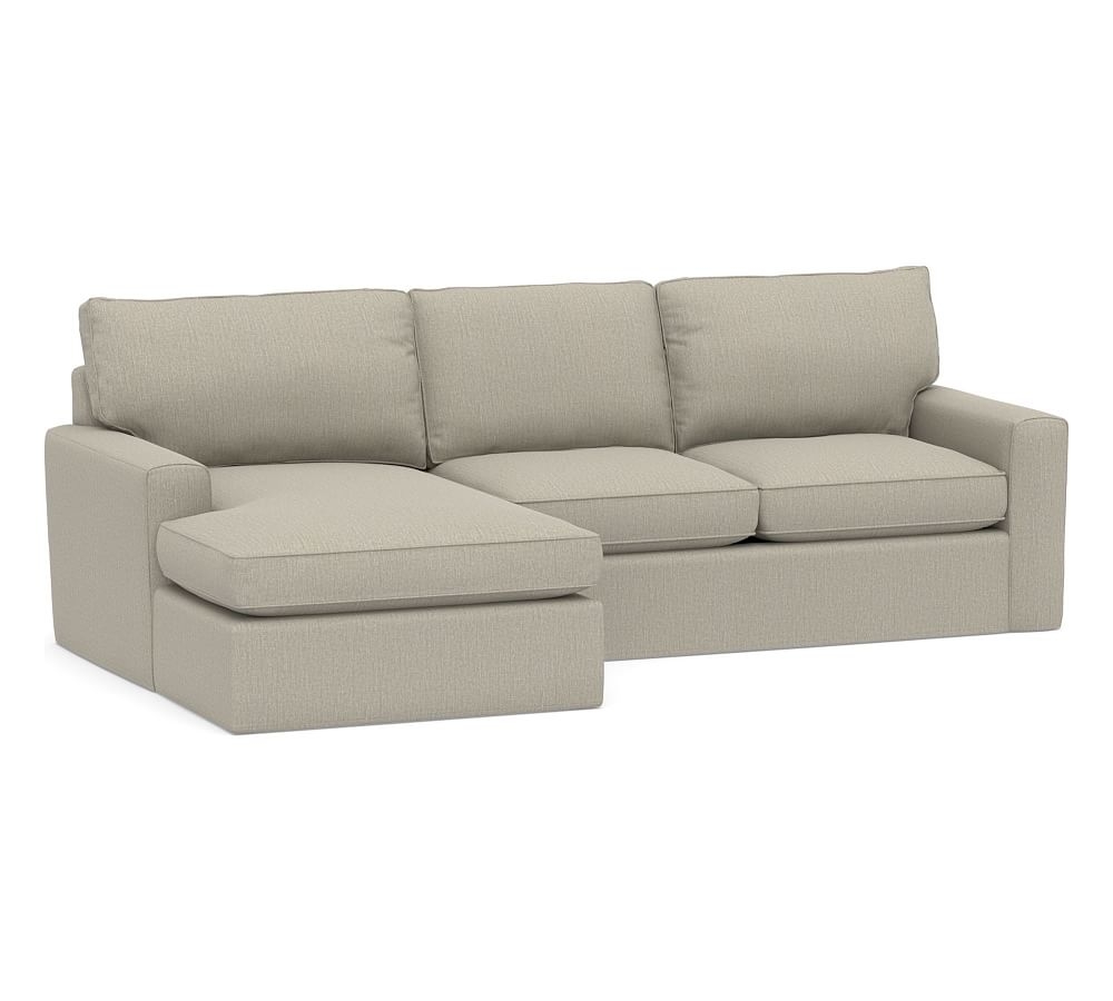 Pearce Square Arm Slipcovered Right Arm Loveseat with Wide Chaise Sectional, Down Blend Wrapped Cushions, Chenille Basketweave Pebble - Image 0