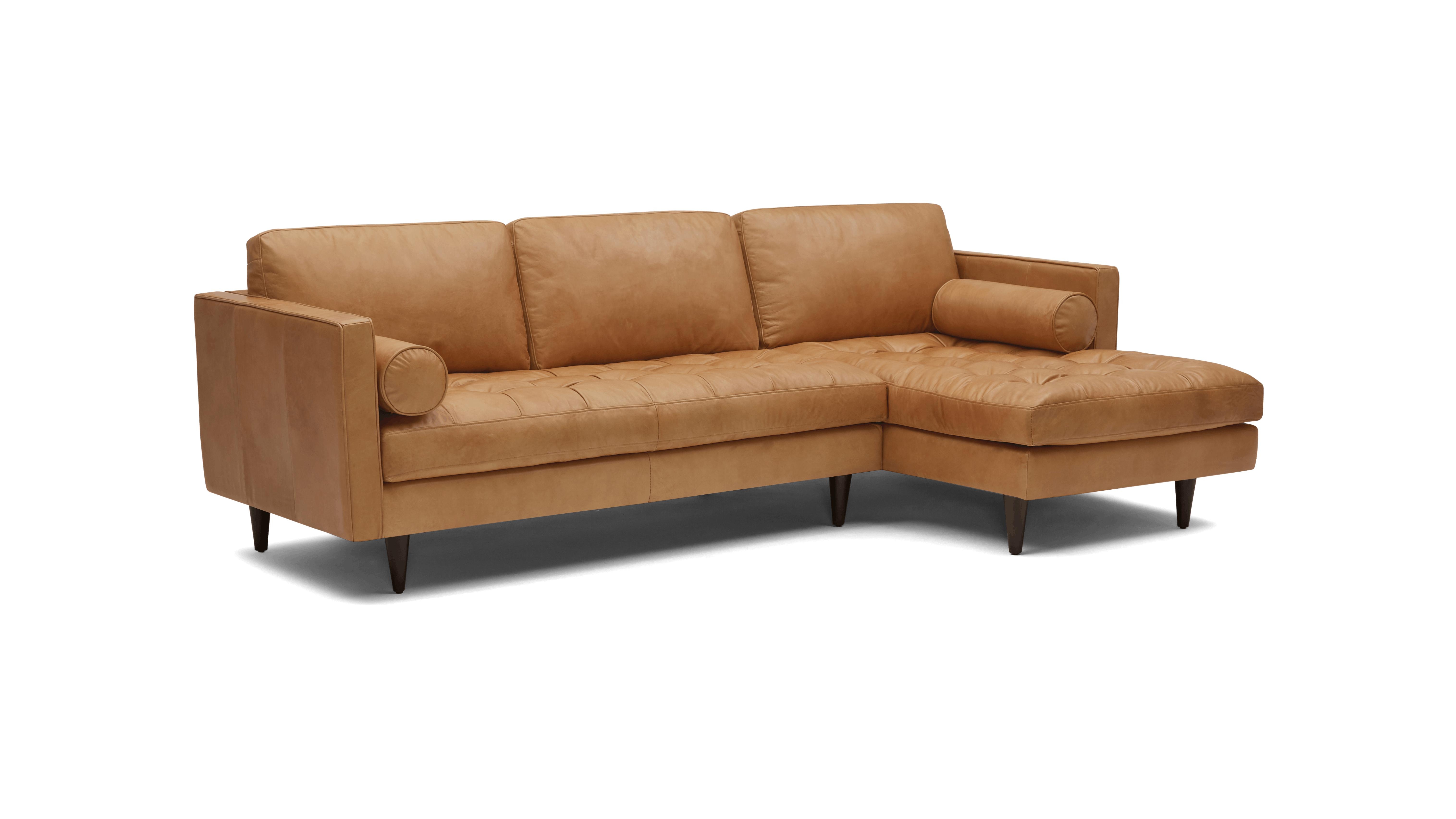 Brown Briar Mid Century Modern Leather Sectional - Santiago Camel - Mocha - Right - Image 1