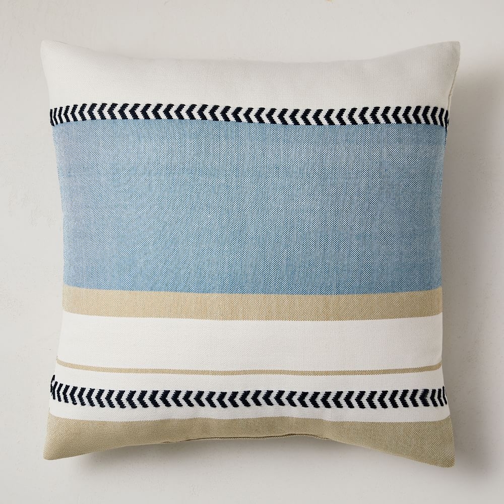 Outdoor Variegated Block Stripe Pillow, 20"x20", Washed Lagoon, Set of 2 - Image 0