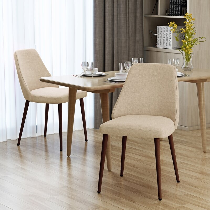 Dodrill Mid Century Upholstered Dining Chair, Wheat, Set of 2 - Image 2
