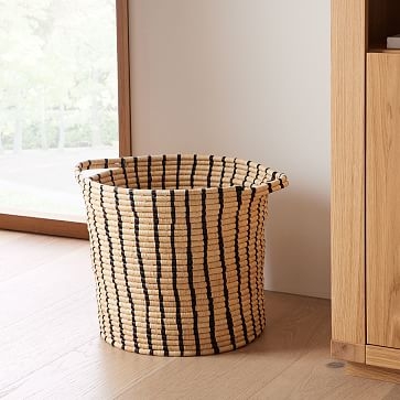 Striped Floor Basket, Black and Natural - Image 1