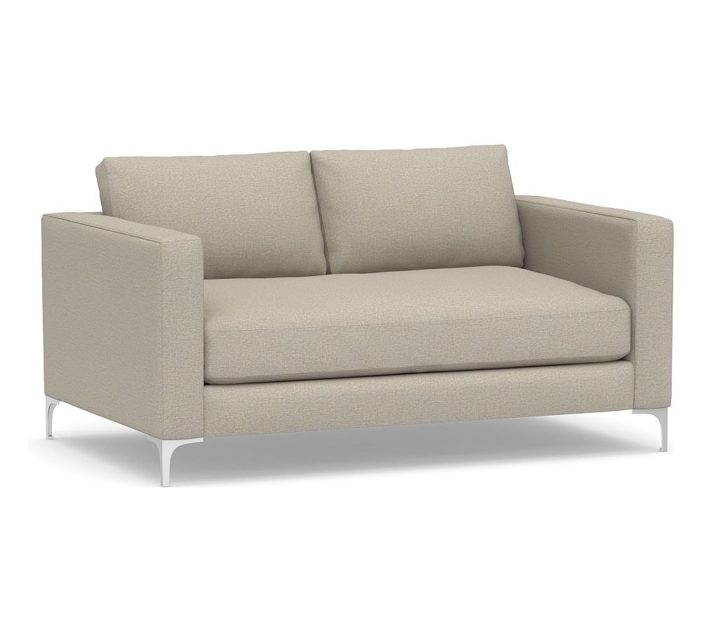Jake Upholstered Apartment Sofa with Brushed Nickel Legs, Polyester Wrapped Cushions, Performance Boucle Fog - Image 0