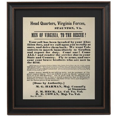 Men Of Virginia, To The Rescue Civil War Broadside 1861 - Picture Frame Textual Art Print On Paper - Image 0